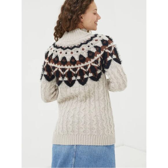 Fat Face Maddie Fair Isle Yoke Wool Blend Mock Neck Jumper Sweater Cableknit 6 - Picture 2 of 14